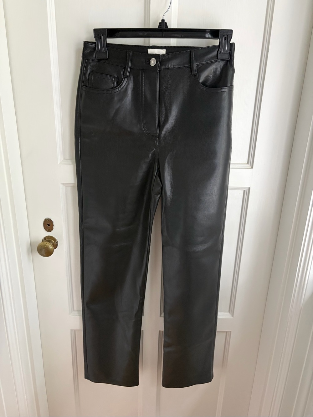 Aritzia Wilfred Black Faux Leather Straight-Leg Jeans--Perfect